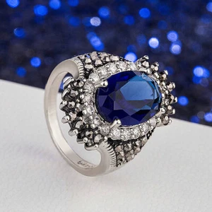 Joyería Accesorios Granada Vintage Plata Granada Anillo Gema Grande Negro Exagerado - Imagen 1 de 13