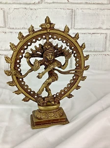 Statua Nataraja vintage scultura Shiva danzante ottone altezza 7" - Foto 1 di 14