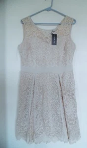 Woman's Candalite Petite Beige lace Lined dress Sz PL - Picture 1 of 3
