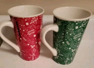 STARBUCKS COFFEE CUPS MUGS HOLIDAY CHRISTMAS GREEN RED TALL 16 oz 2019 - Picture 1 of 3