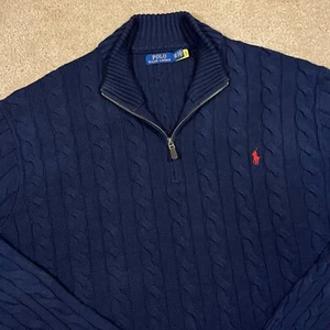 Polo Ralph Lauren Mens Cable Knit Cotton Quarter Zip Sweater Blue Size 3XB - Picture 1 of 4