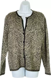 Cárdigan suéter con estampado animal de leopardo Orvis ribete de terciopelo mezcla de lana para mujer M - Imagen 1 de 2