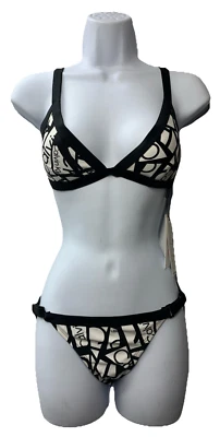 Conjunto de bikini triángulo con logotipo elástico cintura baja Calvin Klein para mujer talla XS negro Foto 1 de 4