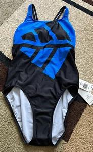 Traje de baño para mujer ADIDAS HB3787 negro/azul 3 barras talla 14 nuevo con etiquetas - Imagen 1 de 8