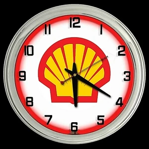 16" Shell Gas Motor Oil Sign Red Neon Clock Chrome Finish Gasoline - Picture 1 of 2