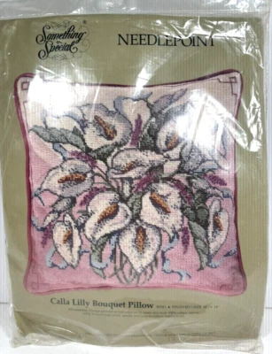 Kit de almohada de ramo Calla Lilly vintage punta de aguja 14x14 Candamar #30583 nuevo en paquete Foto 1 de 4