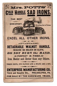 ENTERPRISE MRS POTTS Sad Iron Victorian Trade Card / Self Portrait Hard to Find - Picture 1 of 2