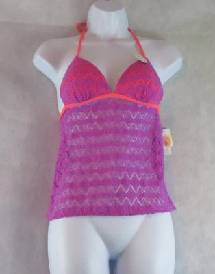 Camiseta Tankini Hula Honey Junior Crochet Push-Up Halter, Lila/Jengibre, XS Foto 1 de 2