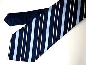 Tommy Hilfiger Mens Necktie Tie Navy Blue White Striped Silk Two-Tone 60" - Picture 1 of 4