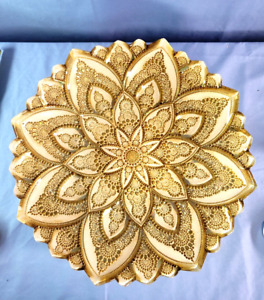 Vintage Mandala Hand Decorated 13''Diam Pedestal Cake Fruit Plate Trinket Candy