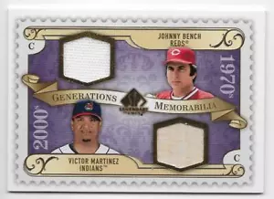 2009 SP LEGENDARY CUTS GENERATIONS DUAL JERSEY/BAT Johnny Bench/Victor Martinez - Picture 1 of 1