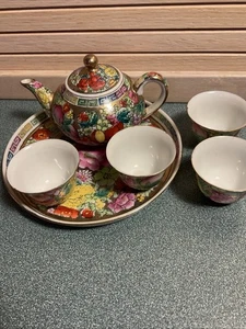 Vintage Chinese Rose Porcelain Mini Kungfu Hand Painted Tea Set - Picture 1 of 8
