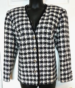 Vintage Amanda Smith II Damen Gr. 20 schwarz blau elfenbein kariert Wollmischung Blazer Jacke - Bild 1 von 6