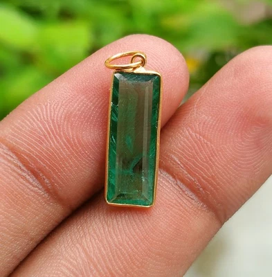 Emerald Gemstone Gold Charm Pendant 18K Solid Gold Handmade Charm Pendant - Image 1 of 4