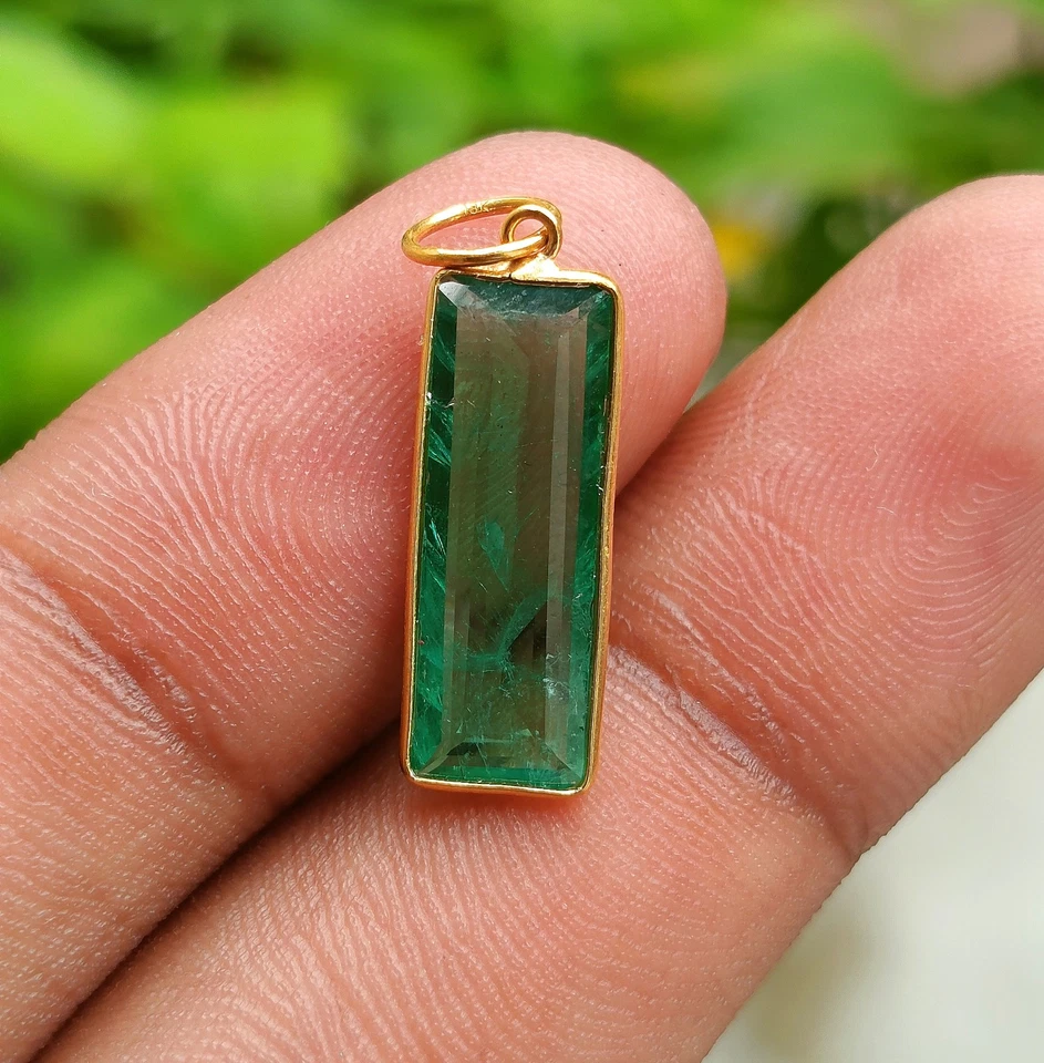 Emerald Gemstone Gold Charm Pendant 18K Solid Gold Handmade Charm Pendant - Image 1 of 4
