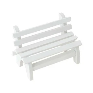  Miniature Micro Landscape Ornament Wooden White Double Garden Bench Porch Chair - Picture 1 of 12