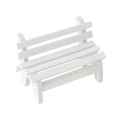  Miniature Micro Landscape Ornament Wooden White Double Garden Bench Porch Chair - Image 1 of 4