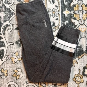 Reebok Performance Leggings Gray High-Rise Stretch Stripes Womens Medium - Picture 1 of 8