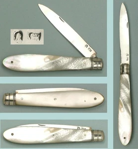 Antique Mother of Pearl & Sterling Silver Folding Fruit Knife * English * C1806 - Picture 1 of 2