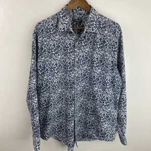 Van Heusen Flex Shirt Mens XL Slim Stretch Navy Blue Floral Long Sleeve Button - Picture 1 of 16