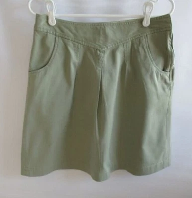 Bass olive green knee length 100% cotton pleated skirt *Sz 8* - Image 1 of 4