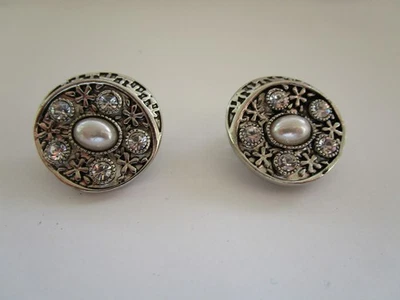 OHRCLIPS SILBERFARBEN AUS METALL MIT STRASS & PERLE  CA.  2,3 CM - Bild 1 von 2