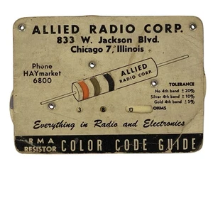 Vintage Allied Radio Corp RMA Resistor Color Code Guide - Picture 1 of 3