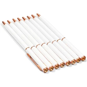 White Ball Point Pens and Rose Gold Gemstone (8-Pack) - Picture 1 of 8