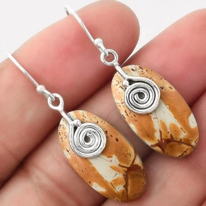 Natural Maligano Jasper - Indonesia 925 Sterling Silver Earrings Jewelry E-1137 - Picture 1 of 5