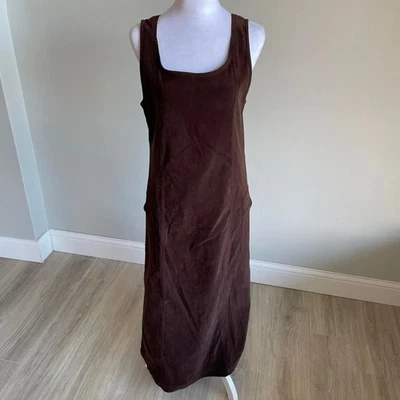 Chocolate Brown Maxi Dress Women's Small Pockets 90's Vintage Minimalist Trad  - Image 1 of 4