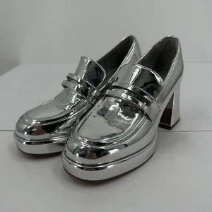 Mocasines de plataforma plateados gruesos de ASOS DESIGN Y2K UK 6 EU 39 US 8 Retro Club - Imagen 1 de 10