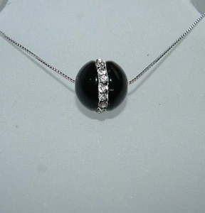 COLLANA GIROCOLLO DONNA UOMO ARGENTO 925 RODIATO SFERA PERLA AGATA NERA ZIRCONI - Foto 1 di 1
