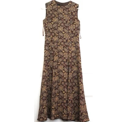 Reformation Style Vintage Silk Midi Dress Paisley Panel Brown Grunge Sleeveless - Image 1 of 4