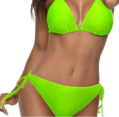 Conjunto de traje de baño tropical de bikini triángulo verde neón talla M para mujer Foto 1 de 4