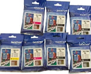 7 Genuine SEALED BAG Brother innobella LC3017 Ink Cartridges - BKXL, MXL, YXL - Picture 1 of 5