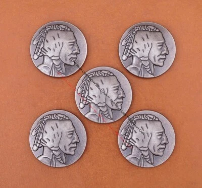 10X RETRO SILVER NICKEL INDIAN HEAD LEATHERCRAFT WESTERN SADDLE BRIDLE CONCHOS - Image 1 of 4