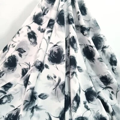 55'' Wide Painting Black Rose Viscose Fabric Gown Material Rayon - Image 1 of 4