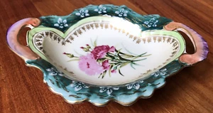 Lefton China Hand Painted Floral Handled Serving Bowl Candy Dish Vintage - Picture 1 of 7