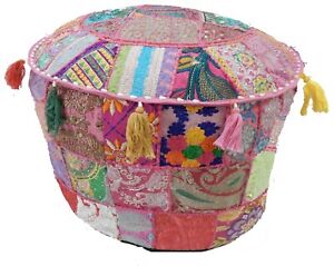 Handmade Cotton Footstool Pouf Vintage Patchwork Ottoman Poufy 18" Floor Seating