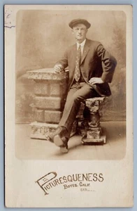 Boyes Hot Springs CA Picturesqueness Man Suit Hat Cleanshaven postcard C8 - Picture 1 of 2