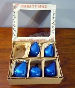 5 teardrop vintage Mercury Glass TREE ORNAMENTS Poland orig box Christmas 50s 60 - Picture 1 of 8