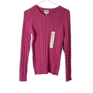 St. John's Bay Womens Pink Cable Knit Long Sleeve Ribbed Pullover Sweater Size S - Picture 1 of 11