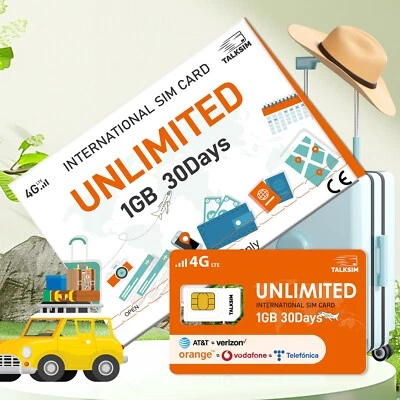 SIM Global 4G LTE Ilimitada | 1 GB de Datos de Alta Velocidad, 30 Días, Cobertura 51 Países Foto 1 de 4