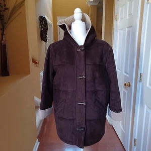 Ralph Lauren Coat Womens Medium Petite Brown Fleece Hooded Resin Toggle Buttons - Picture 1 of 17