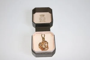 Vintage Juicy Couture Crown Rhinestones Keychain Purse Charm Rare Gold - Picture 1 of 5