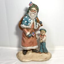 VTG Christmas Santa Painted Ceramic Figurine Provincial Mold '91 Patriotic Boy