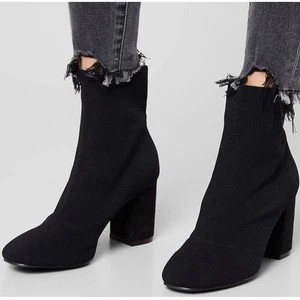 Mia Größe 10 schwarze Socken Booties Stiefeletten Absatz runde Spitze Erika Damen - Bild 1 von 18