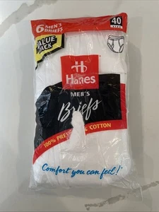 Vintage 1997 Hanes 6 Pack Size 40 Men's Briefs Value Pack Cotton Underwear - Picture 1 of 2