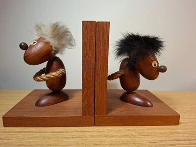 Buchstützen, Holz, Optimist/Pessimist (Hans Bolling, Dänemark ?) - Bild 1 von 4