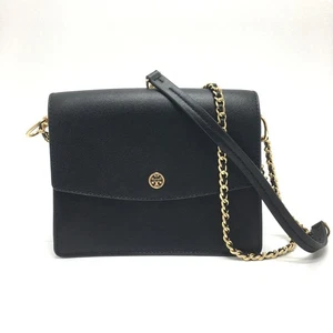 TORY BURCH Logo Chain Shoulder Bag Leather Black - Picture 1 of 13